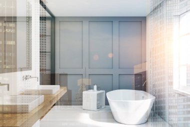 Gri banyo, ahşap lavabo Çift Kişilik