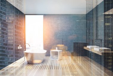 Beton ve Beyaz ahşap banyo Çift Kişilik