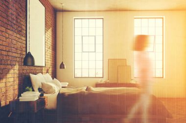 Tuğla yatak odası, poster, tonda yan