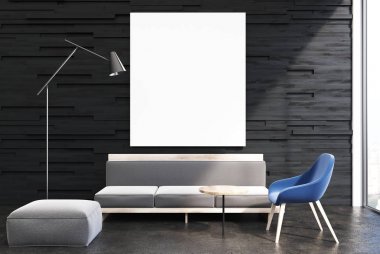 Siyah oturma odası iç, gri li, poster