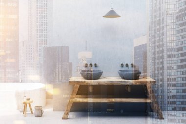 Beton ve ahşap banyo iç, Çift Kişilik