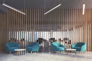 Mavi ofis koltukları alanında bekliyor