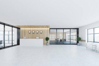 Ahşap ve beyaz Resepsiyon, konferans salonu