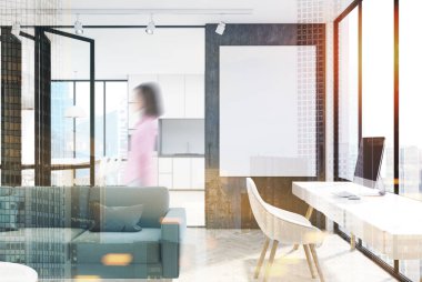 Beyaz salon iç, ev ofis Çift Kişilik