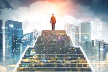 Merdiven, gece şehir çıkma işadamı