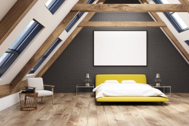 Siyah tavan yatak odası iç, sarı yatak