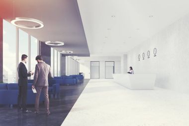Ofis alanı ve Resepsiyon, mavi, erkekler bekliyor