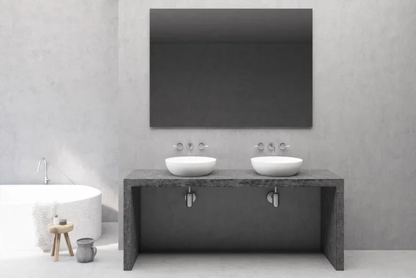 Beton łazienki wnętrze, Podwójna umywalka — Zdjęcie stockowe