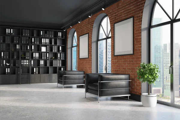 Ceo Büro, Bücherregal und zwei Sessel, Seite — Stockfoto