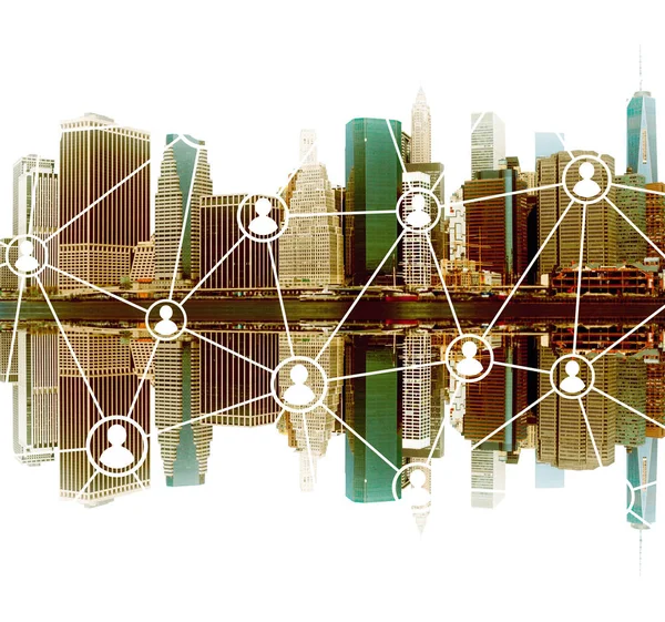 Panoráma města New York a jeho odraz, síť — Stock fotografie