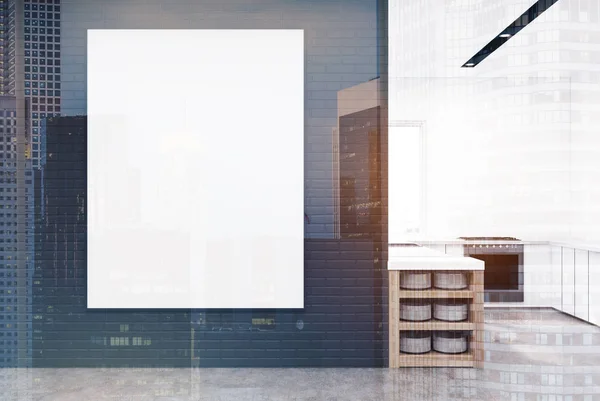 Keukenhoek en een grijze muur met poster toned — Stockfoto