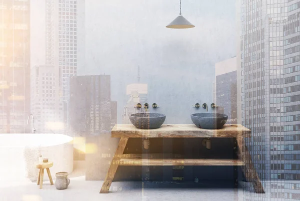 Beton ve ahşap banyo iç, Çift Kişilik