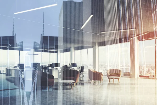 Waiting area in office, brown armchairs double — Stock Photo, Image