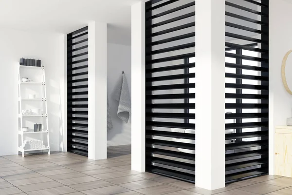 Banyo iç beyaz, Duş kabini yan siyah