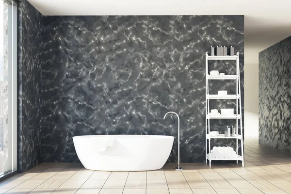 Beyaz mermer banyo küvet, raflar