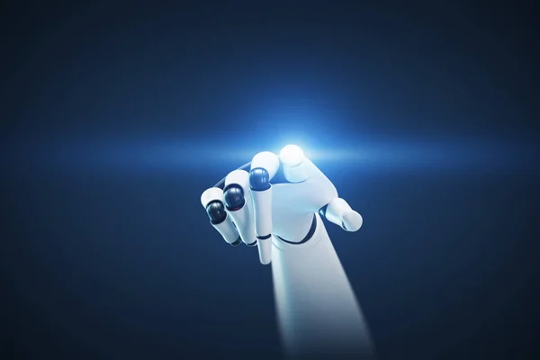 Білий і чорний робот рука, сяючий палець — стокове фото