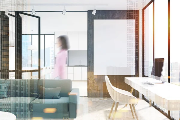 Beyaz salon iç, ev ofis Çift Kişilik