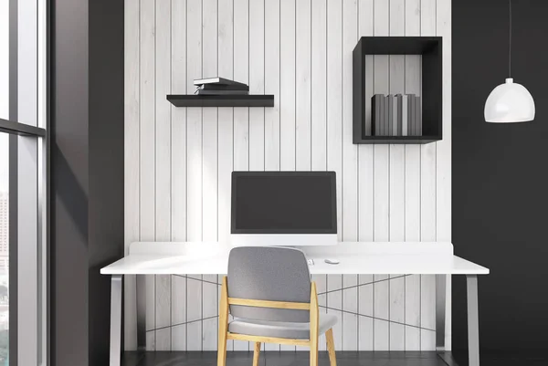Black and white wooden home office — Stock Photo, Image