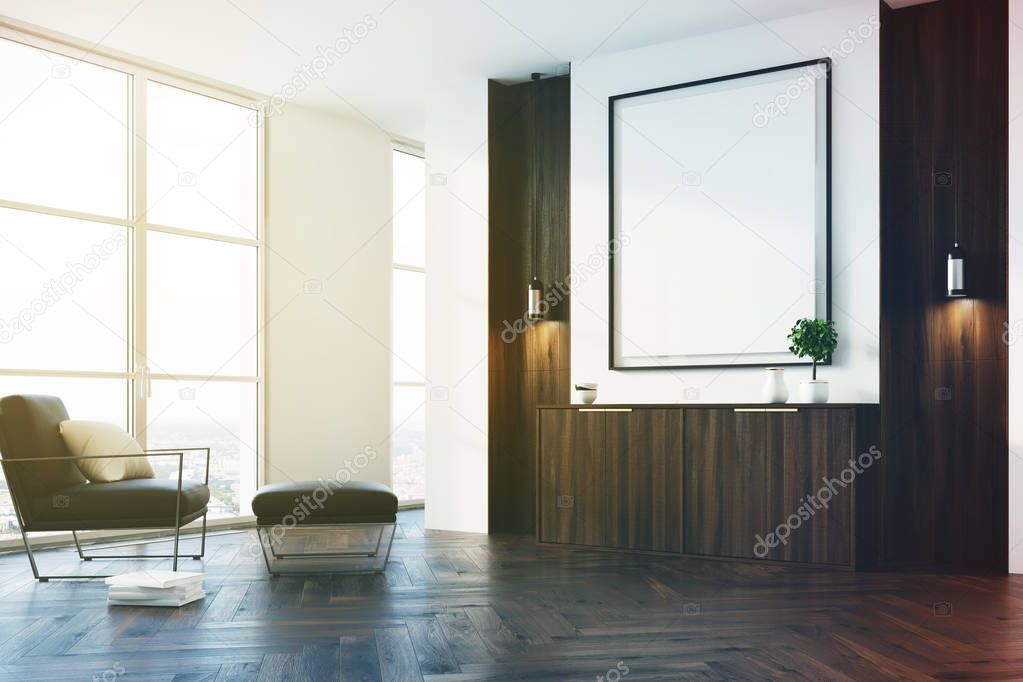 White, wooden living room, poster side toned