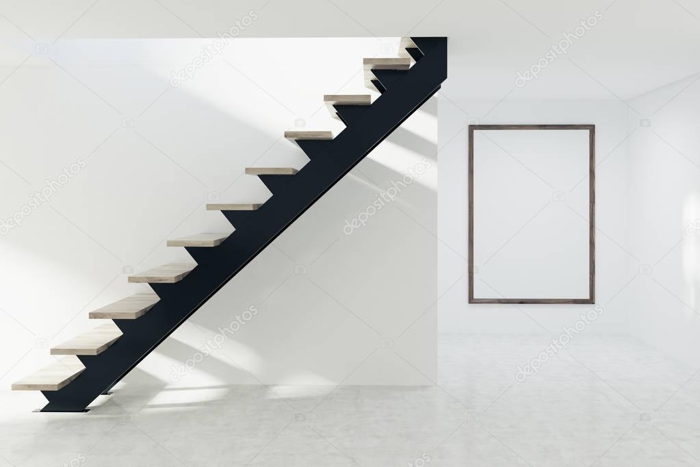 Gray and wooden stairs in empty flat, poster
