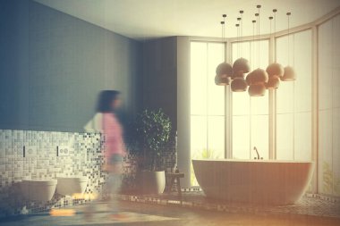 Gri banyo iç, küvet ve tuvalet tonda