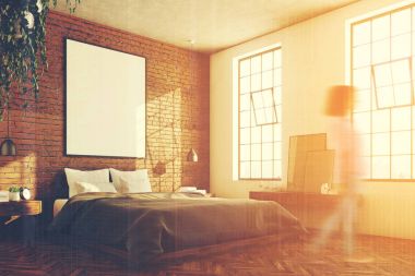 Tuğla yatak odası, poster, tonda köşe