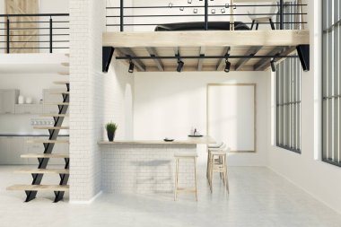 Tuğla mutfak bar bir posteri ile