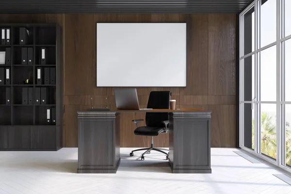 Dark wood CEO office interior, poster — Stock Photo, Image