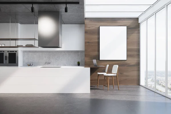 Bancone da cucina bianco, legno e cemento, poster — Foto Stock