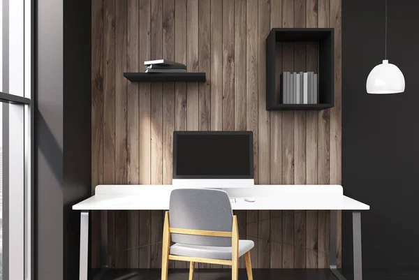 Black and wooden home office — Stock Photo, Image