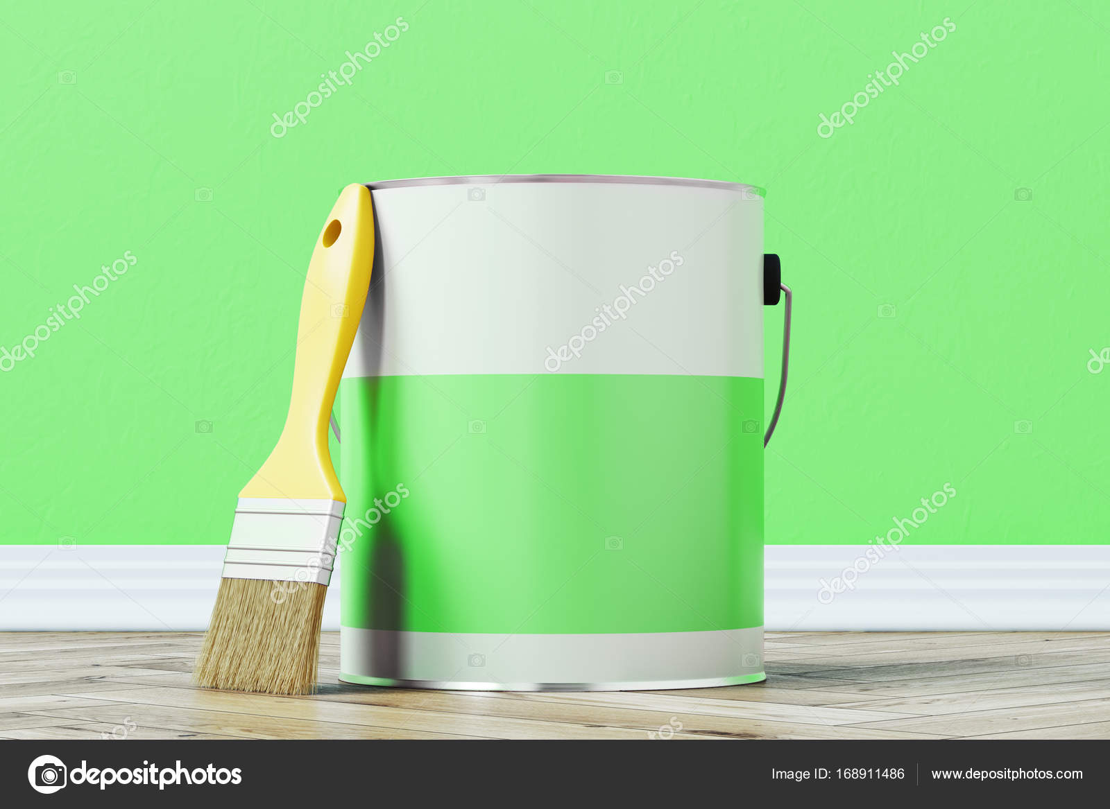 Download Green Paint Bucket And A Brush Stock Photo C Denisismagilov 168911486 PSD Mockup Templates