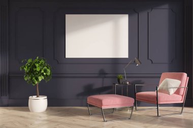 Gri oturma odası iç, pembe tekli, poster