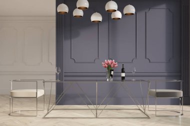 Beyaz gri Oda, beyaz ve gri sandalye yemek