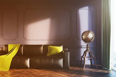 Gri oturma odası, kanepe, tonda Küre