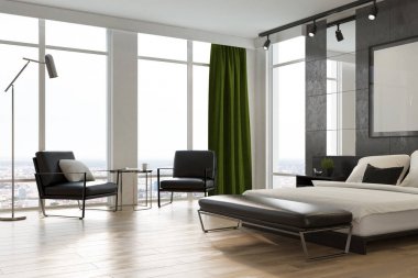 Gri yatak odası iç, poster, köşe