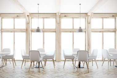 Beyaz Cafe iç, çatı windows