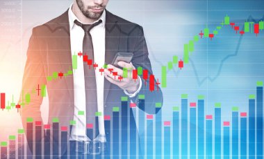 Bulanık arka plan, dostum bir smartphone ile grafikler