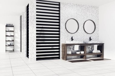 Banyo, lavabo ve duş, yan beyaz döşenir