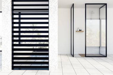 Beyaz banyo, cam duş döşenir