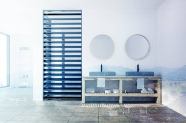 Lüks banyo, beyaz ve Siyah tonlu lavabo