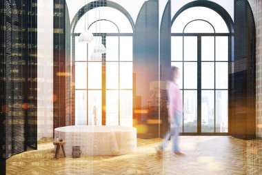 Lüks banyo iç, siyah windows tonda