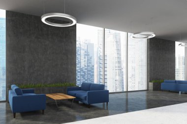 Office, mavi kanepeler, köşe alanında bekliyor