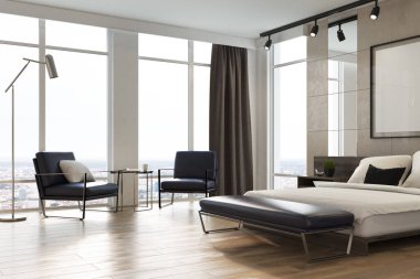 Işık gri yatak odası iç, poster, köşe