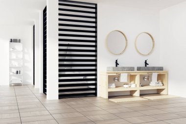 Banyo iç beyaz, siyah Duş kabini