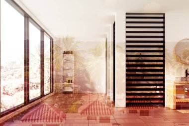 Lüks banyo, beyaz ve Siyah tonlu duş