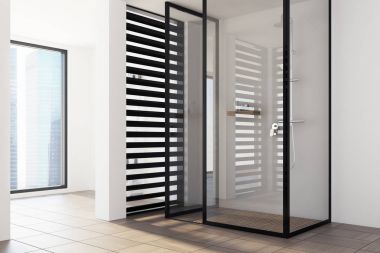 Lüks siyah ve beyaz banyo, duş yan