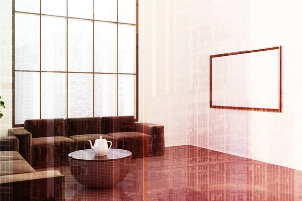 Witte loft woonkamer ronde tafel, poster toned — Stockfoto
