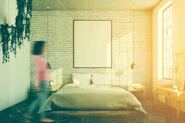 Beyaz tuğla yatak odası, tonda poster — Stok fotoğraf