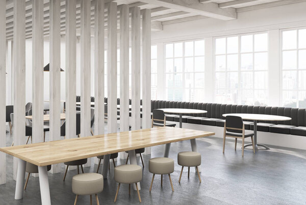 Уголок интерьера лофт-кафе, доски
