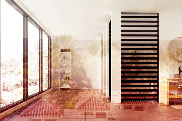 Lüks banyo, beyaz ve Siyah tonlu duş